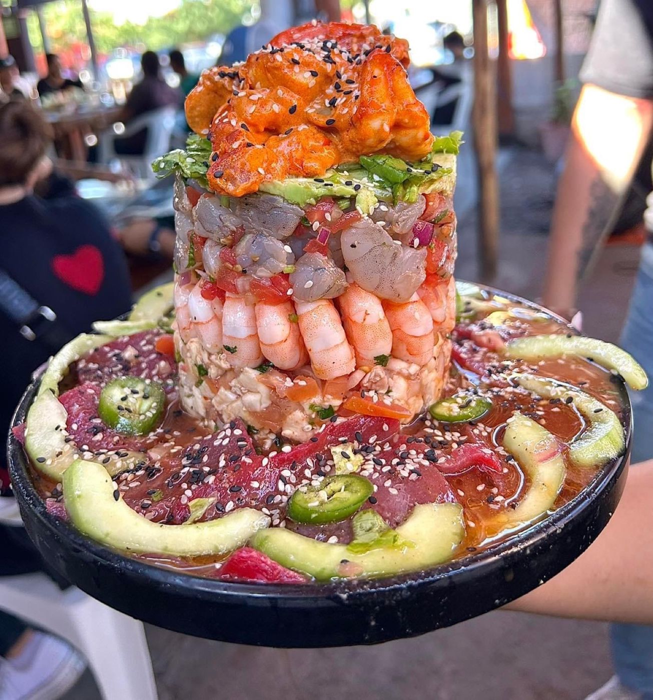 Seafood tower with shrimp, fish and tuna at El Paceñito, La Paz