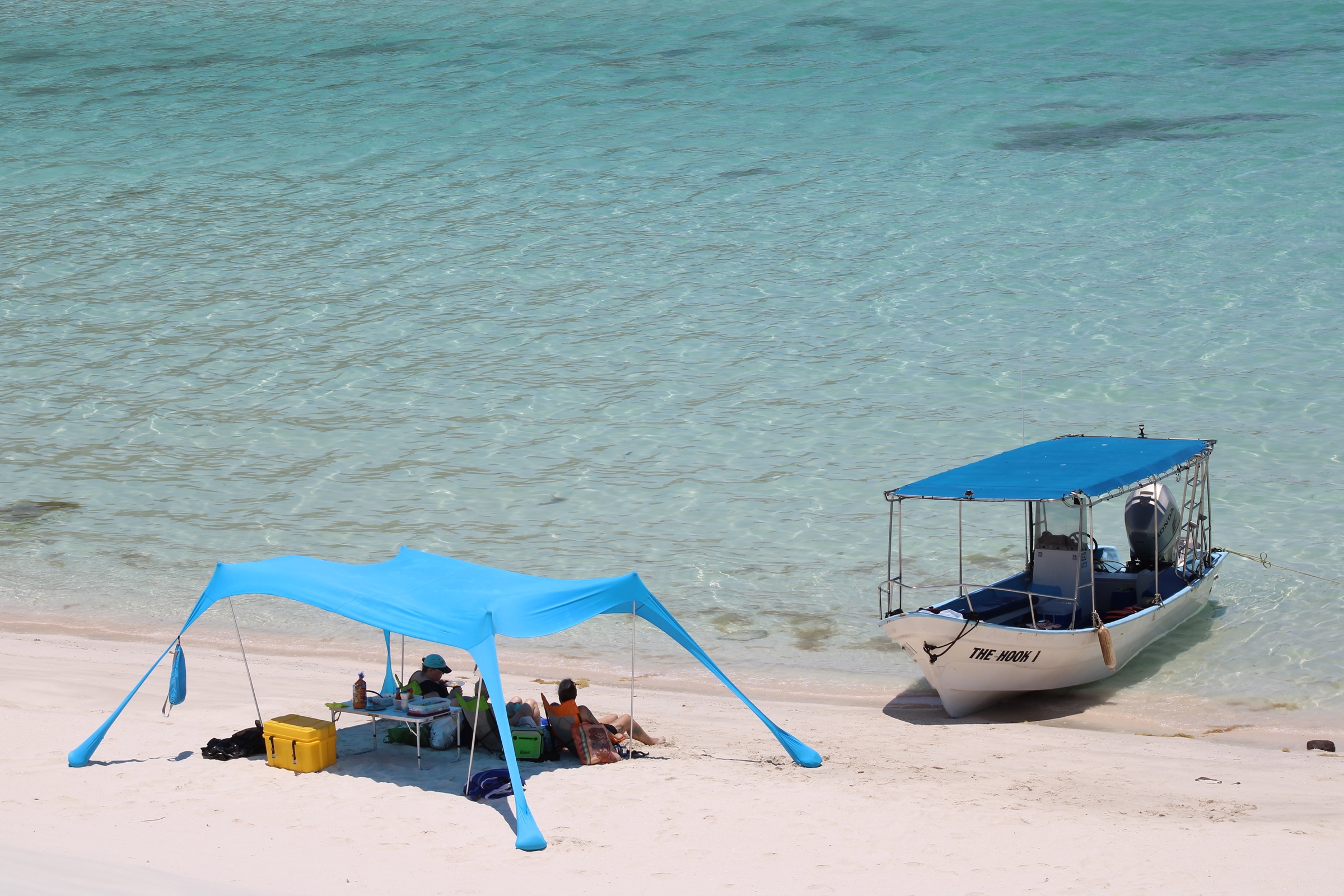 Private beach stop with The Hook's own boat, La Paz